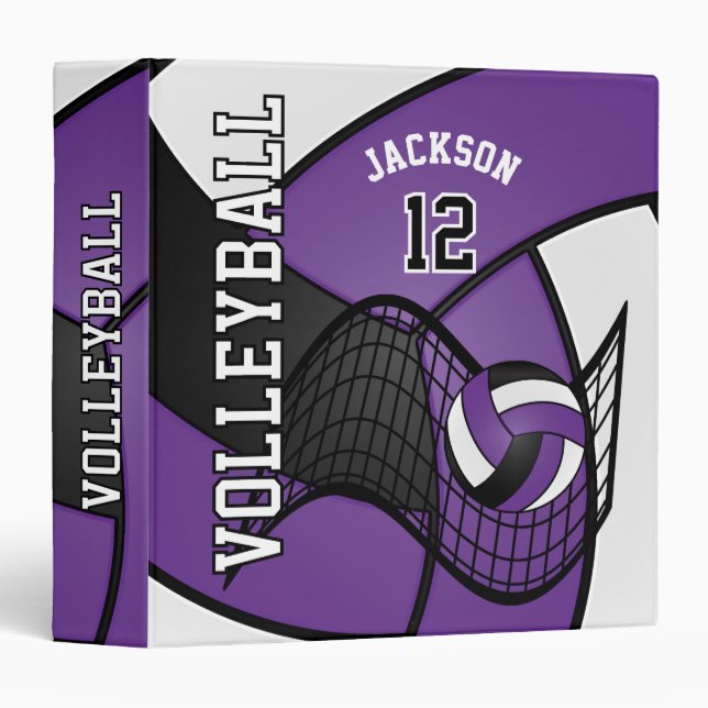 Volleyball in Purple, Black and White 3 Ring Binder (Front/Spine)