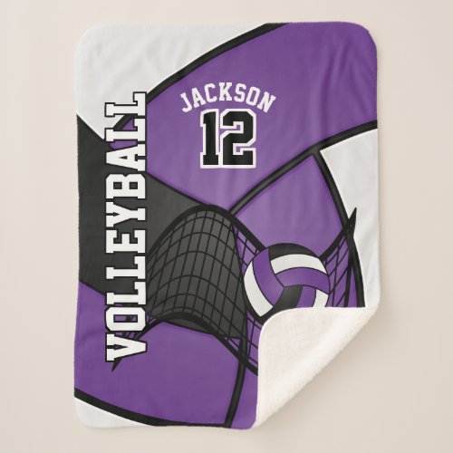 Volleyball  in Purple Black and White Sherpa Blanket