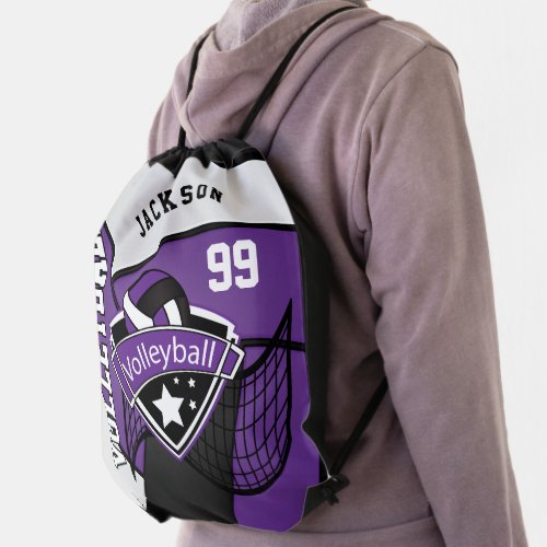 Volleyball in Purple _  DIY Text   Drawstring Bag