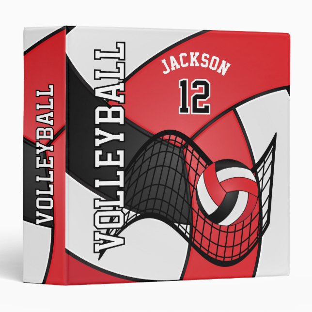Volleyball in Red, Black and White 3 Ring Binder (Front/Spine)
