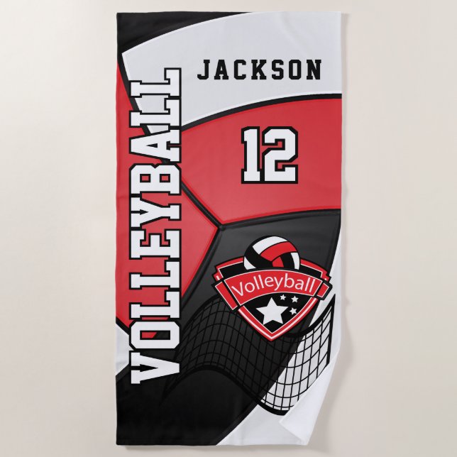 Volleyball in Red, Black and White Beach Towel (Front)