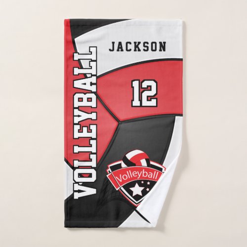 Volleyball in Red Black and White Hand Towel