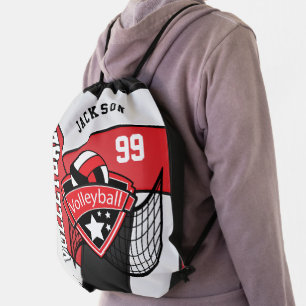 Volleyball in Red -  DIY Text  Drawstring Bag