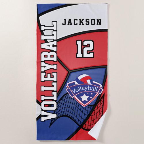 Volleyball in Red White and Blue Beach Towel