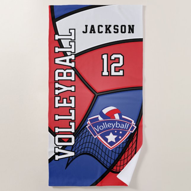 Volleyball in Red, White and Blue Beach Towel (Front)