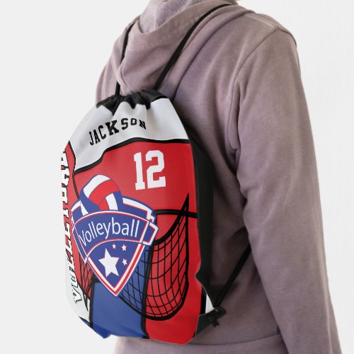 Volleyball in Red White and Blue DIY Text Drawstring Bag