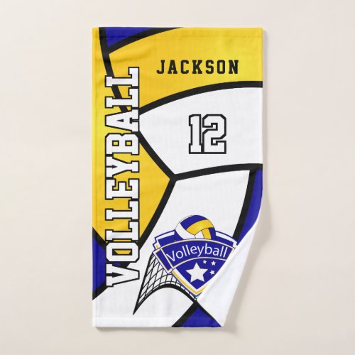 Volleyball in Yellow Blue and White Hand Towel