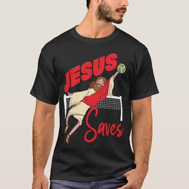 Volleyball Jesus Saves Jesus Christian T-Shirt (Front)