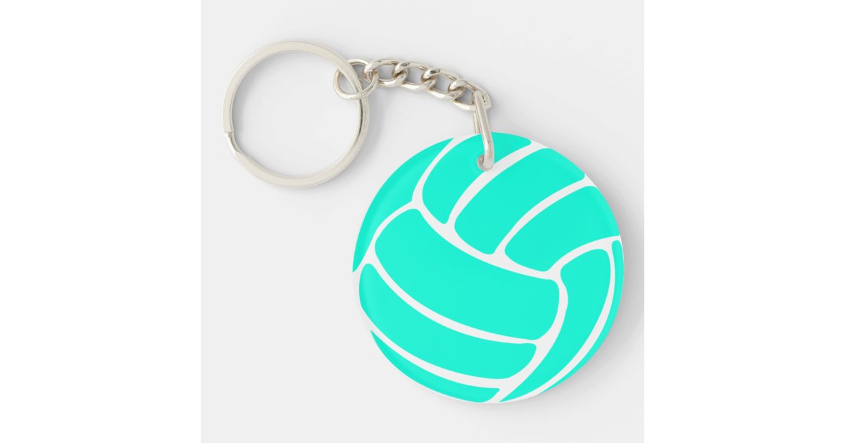 Volleyball Keychain w/Name Turquoise Zazzle