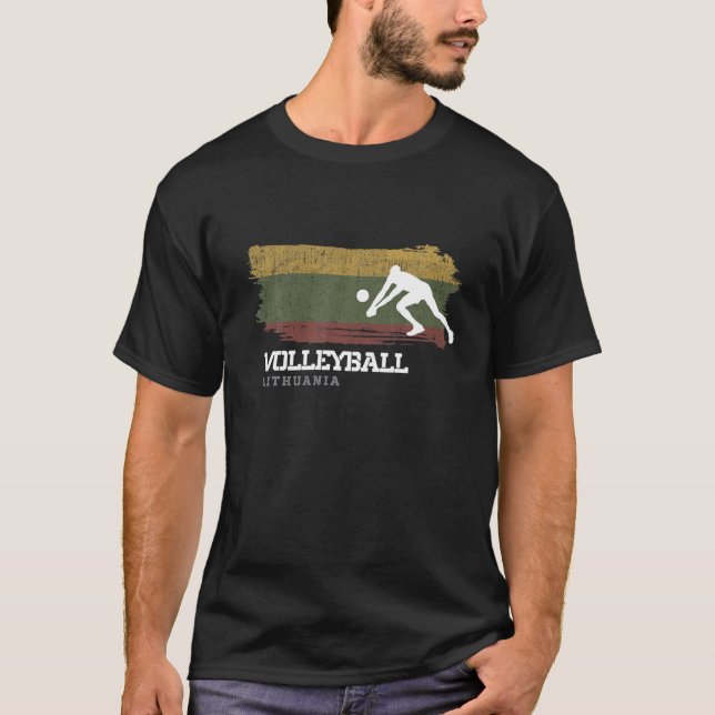 Volleyball Lithuania Flag Team Indoor Beach Player T-Shirt (Front)