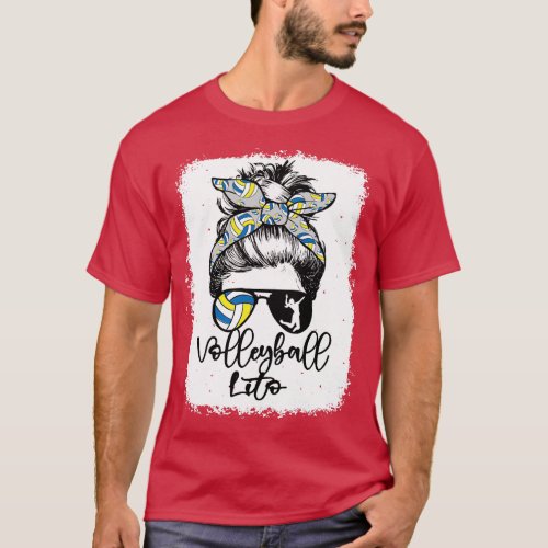 Volleyball Lito Vintage Leopard Messy Bun Bleached T_Shirt