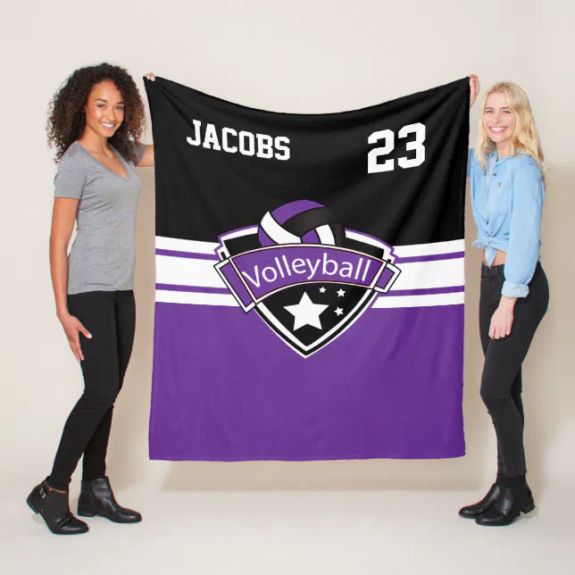 Volleyball Logo in Purple, White & Black Fleece Blanket | Zazzle