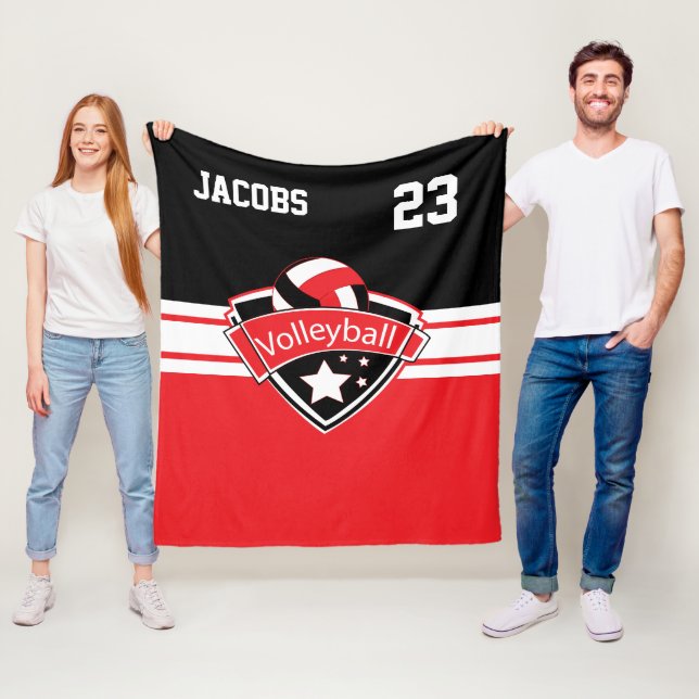 Volleyball Logo in Red, White & Black Fleece Blanket (In Situ)