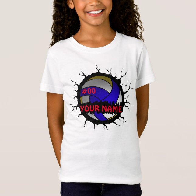 Volleyball Logo, Volleyball Custom Name T-Shirt (Front)