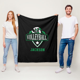 Volleyball Logo with DIY Number - Green Fleece Blanket