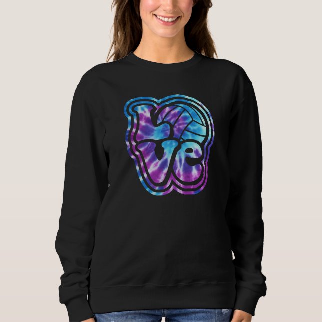 Volleyball LOVE Blue Purple Tie Dye Style Letterin Sweatshirt (Front)