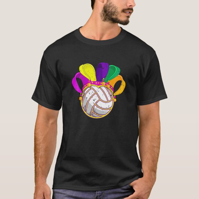 Volleyball Mardi Gras Hat Funny Festival Party Lov T-Shirt (Front)