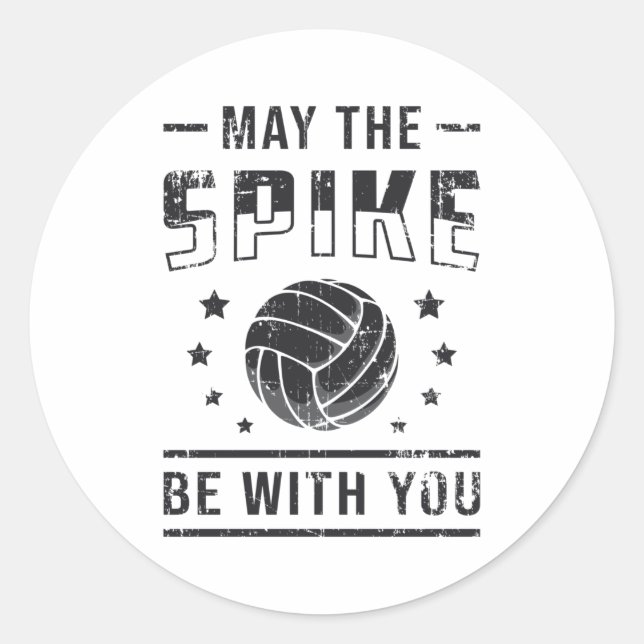 Volleyball May The Spike Be With You Retro Gift Classic Round Sticker (Front)