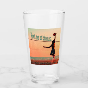 Volleyball Meet me At The Net Glass
