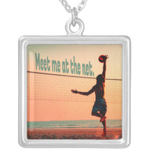 Volleyball Meet me At The Net Silver Plated Necklace