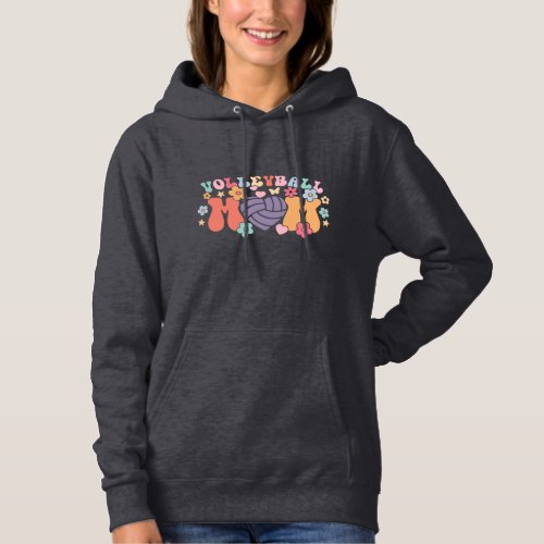 Volleyball Mom Ball Heart Floral Retro Hoodie
