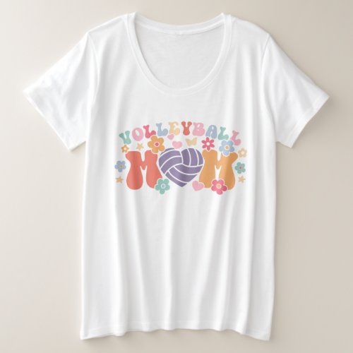Volleyball Mom Ball Heart Floral Retro  T_Shirt