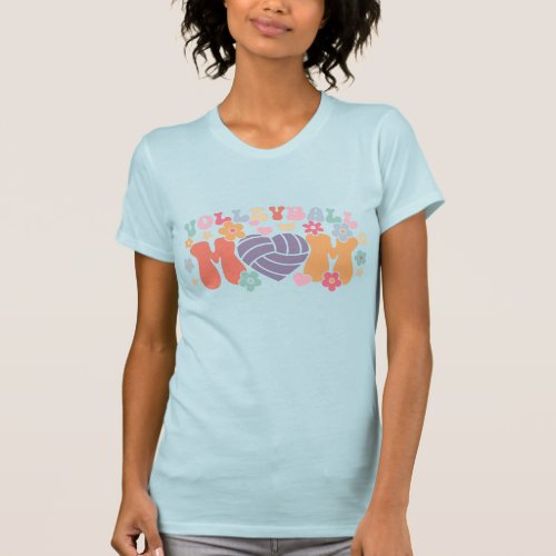 Volleyball Mom Ball Heart Floral Retro T_Shirt