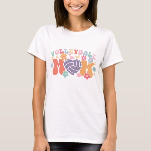 Volleyball Mom Ball Heart Floral Retro T_Shirt