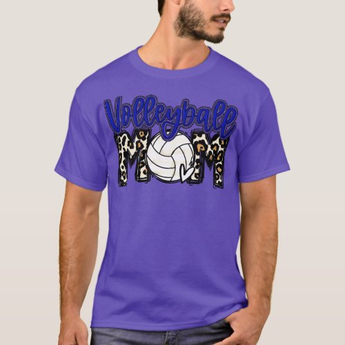 Volleyball Mom Blue Leopard T_Shirt