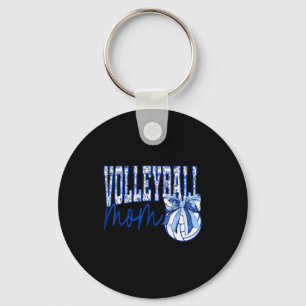 Volleyball Mom Floral Toile Blue Water Color Coque Keychain