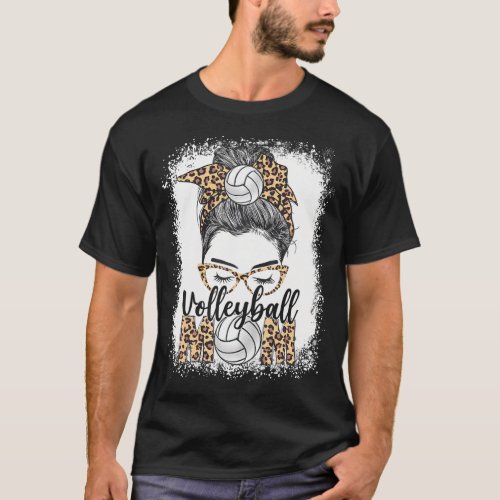 Volleyball Mom Game Day Messy Bun Leopard T_Shirt