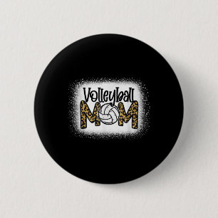 Volleyball Mom Leopard Bleached Fun Mother's Day W Button