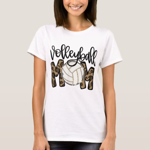 Volleyball Mom Leopard Funny Ball Mom Mothers Day T_Shirt