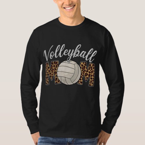 Volleyball Mom Leopard Funny Sport Ball Mom Mother T_Shirt