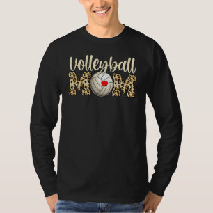 Volleyball Mom Leopard Heart Volleyball T-Shirt