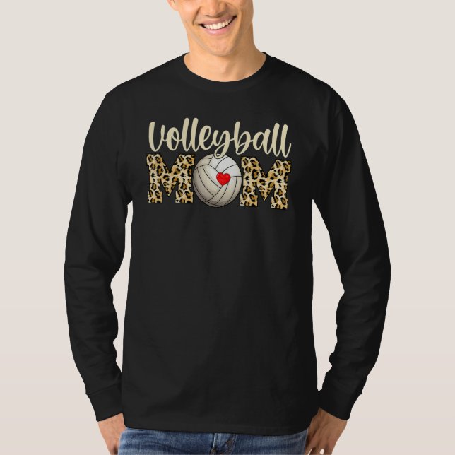 Volleyball Mom Leopard Heart  Volleyball T-Shirt (Front)