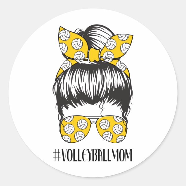 Volleyball Mom Messy Bun Funny Volley Mama  Classic Round Sticker (Front)
