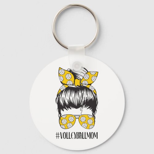 Volleyball Mom Messy Bun Funny Volley Mama Keychain