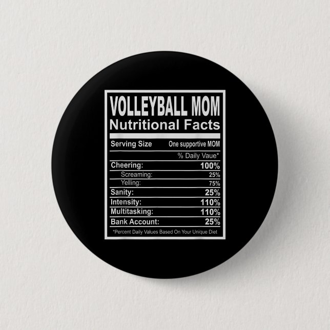 Volleyball Mom Nutritional Facts  Button (Front)