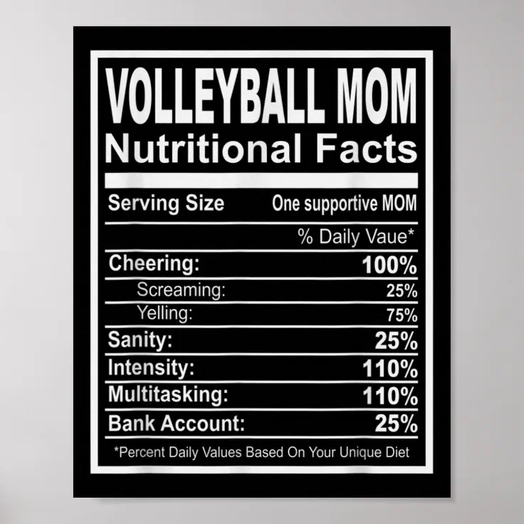 Volleyball Mom Nutritional Facts Poster Zazzle