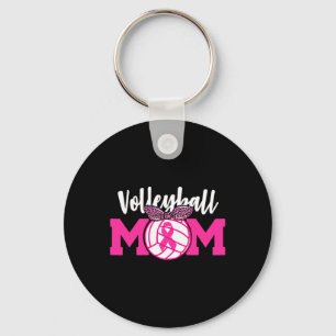 Volleyball Mom Pink Ribbon Breast Cancer Awareness Keychain