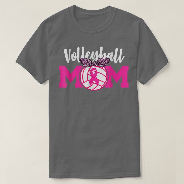 Volleyball Mom Pink Ribbon Breast Cancer Awareness T-Shirt (Design Front)
