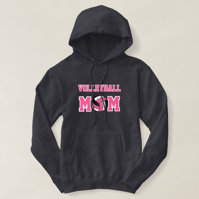 Volleyball Mom - Pink, White and Black Hoodie (Design Front)