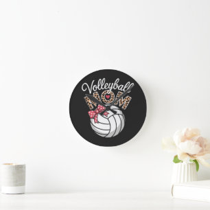 Volleyball Mom Round Clock