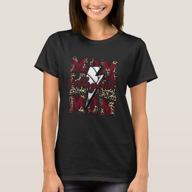 Volleyball Mom Volleyball Lightning Bolt Leopard M T-Shirt (Front)