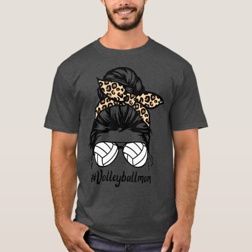 Volleyball Mom With Messy Bun Graphic Mom Life T_Shirt