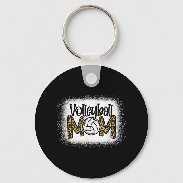 Volleyball Mom Women Leopard Cute Bleached Fun Mot Keychain (Front)