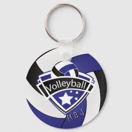 Volleyball -  Monogram  - Dark Blue, White &amp; Black Keychain