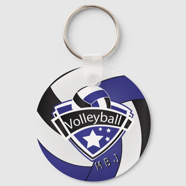 Volleyball -  Monogram  - Dark Blue, White & Black Keychain (Front)