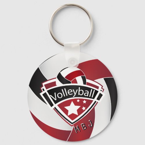Volleyball _  Monogram  _ Dark Red White  Black Keychain